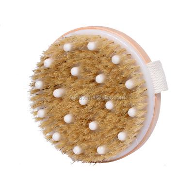 China Hand hold Boar bristles bath scrubber with Massage Ball,body bath/shower massager brush with adjustable Hook&Loop nylon tape for sale