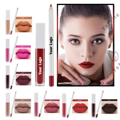 China Low MOQ Makeup Lipstick Set Organic Waterproof Velvet Matte Lipstick With Lip Pencil Private Label Waterproof Lips for sale