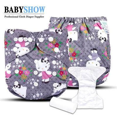 China Babyshow Cartoon Kitty Pattern Wholesale Price Baby Diapers Printed Eco-Friendly Diaper With Insert for sale