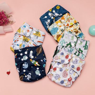 China Customized Newborn Baby Bamboo Charcoal Printed Cloth Diapers 0-6months Baby Size Adjust Reusable Diapers for sale