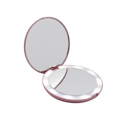 China 5X Cute Compact Lighted LED Mirrors Custom Logo Wholesale Travel Make Up Pocket Lady Bag Cosmetic Mirror For Beauty Care Hairdressing for sale