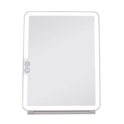 China Customized Rechargeable Logo Makeup Mirror Portable USB Rechargeable Touch Screen Dimming Vanity Mirror with Adjustable LED Brightness for sale