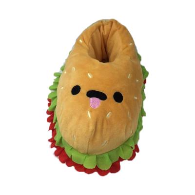 China Soft comfortable plush burger slippers ready to ship plush burger slipper for kids and adult to wear on indoor floor for sale