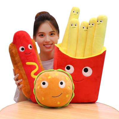 China Plush Ready To Ship Fun Cute Soft Toys Fast Food Hamburger Fries Hot Dog Boba Tea Ice Cream Soft Toys for sale