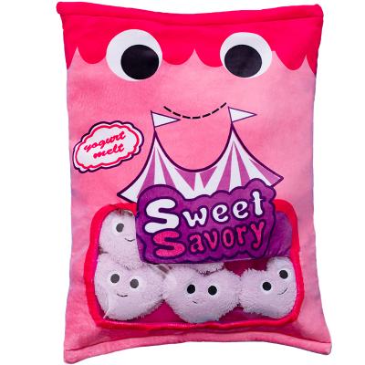 China Pink Heart Shaped Plush Snack Pillow Stuffed Food Toy With Crinkle Paper Inside Baby Shower Gifts for sale