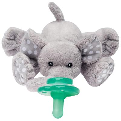 China Eco-friendly stuffed plush doll product plush pacifier holder detachable elephant for baby soother for sale