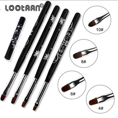 China Lootaan #4#6#8#10 NAIL Nail Art UV Gel Polish Painting Nail Brush Black Wood Handle Carved Flowers Manicure Nail Tools for sale