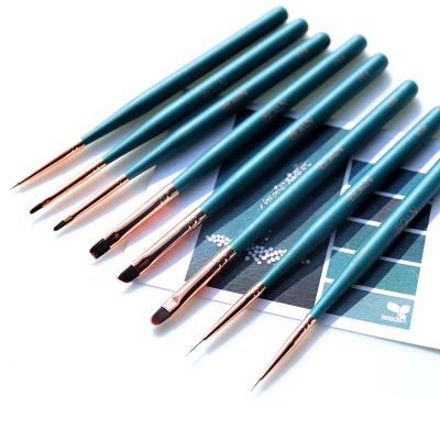 China High Quality Custom DIY Manicure Nail Logo Design Nylon Hair Green Metal Handle Nail Liner Brush Nail Art 3D Paint Brush Set for sale