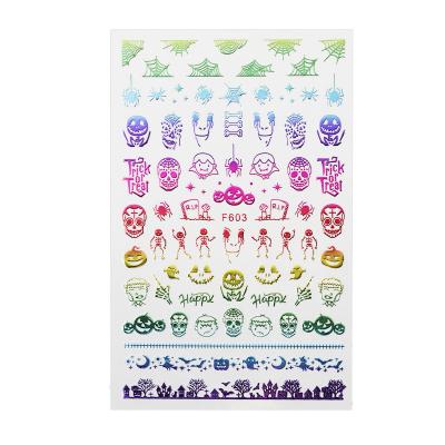 China Nail art 2021 new Halloween nail stickers color laser pumpkin European and American skull transfer nail stickers for sale