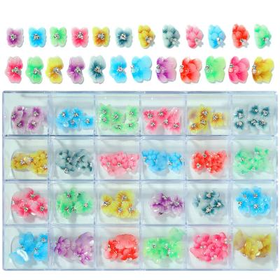 China Plastic Resin Flower Design 5D Nail Art Decoration Lootaan Nail Art Embossed Flowers Crystal Nail Charms Manicure Rhinestone for sale