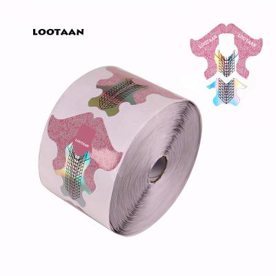 China Professional Nail Beauty Lootaan 2022 500pcs Long 2 Soft Pink in 1 Acrylic Gel Nail Art Forms OEM Extension Roll 200G Double Sticky Pink Nail Form Custom Made for sale