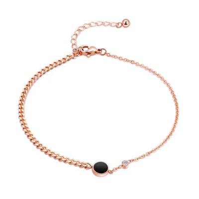 China Women Stainless Steel Rose Gold Black Enamel Anklet Rose Gold Ankle Bracelet Adjustable CLASSIC Fashion Jewelry for sale