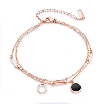 China CLASSIC Stretching Anklet Double Layer Stainless Steel Rose Gold Geometric Ankle Bracelet Foot Jewelry for sale