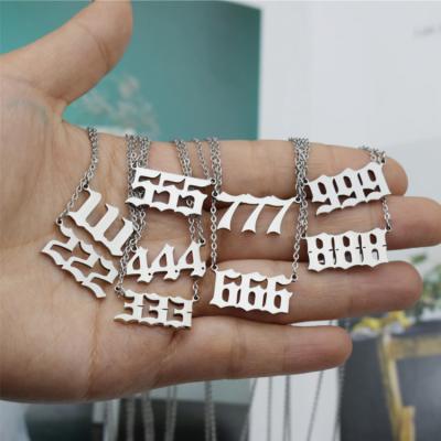 China CLASSIC non tarnish designer jewelry charm high quality pendant stainless steel 111 444 collares 777 devils angel number necklace for sale