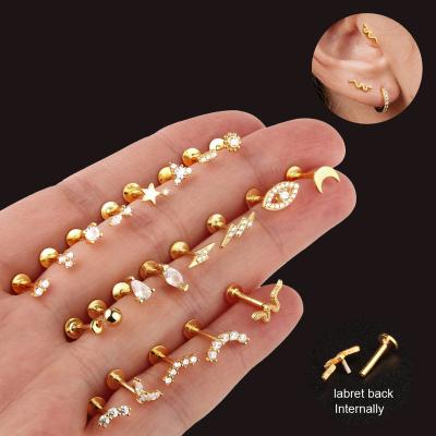 China FASHIONABLE Sterling Silver Gold Plated Flat Back Stud Earring 925 Stud Earring Labret Lip Cartilage Tragus Ear Stud Piercing Ear Jewelry for sale