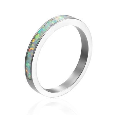 China Stackable Birthstone Ring Anillo Minimalist Stainless Steel Opal Ring Women's Inlay Engagement High Quality TRENDY Jewelry for sale