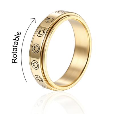 China New FASHIONABLE Gold Plated Ring Spinner Design Smiley Worry Ring Face Stainless Steel Spin Anti Worry Ring for sale