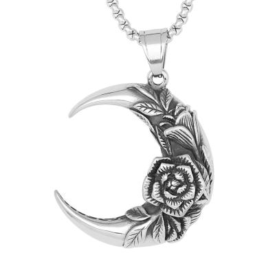 China Durable High End Vintage Gold Stainless Steel Boy Girl Rose Flowers Moon Pendants for sale