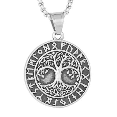 China Good Quality Vintage Good Price Hiphop Around The Life Pendant Stainless Steel Norse Vikings Runes Silver Customized Tree for sale