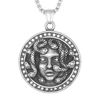 China Retro Popular Silver Circular Stainless Steel Gorgon Pendant For Women Men Wholesale Hiphop High Quality Durable for sale