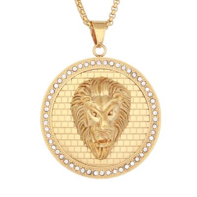 China Fashion Hiphop Durable Customization Round Gold Diamend-Embedded Animal Lion Head Pendant Boy Girl Round Cubic Zircon for sale