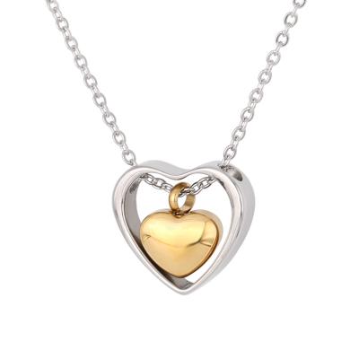 China TRENDY Double Heart Love Keepsake Halskette Pendant Gold Plated Stainless Steel Urn Necklace Commemorate Cremation Jewelry For Ashes for sale