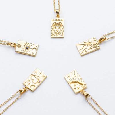 China FASHIONABLE Platform High Quality Custom Made Tarot Gold Stainless Steel Cutouts Pattern Tarot Card Necklace Surgical Necklace for sale