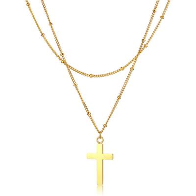 China New Arrival FASHIONABLE Gold Plated Multi Tasty Stainless Steel Religious Cross Necklace Layer Pendant Layered Necklace for sale