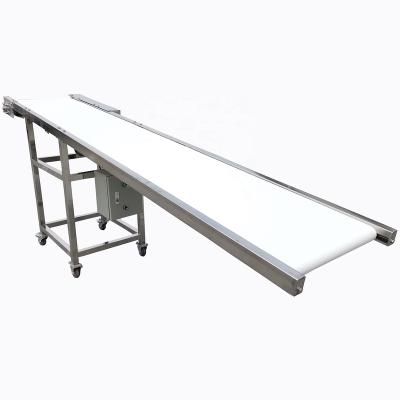 China Heat Resistant Chain Maker Adjust Speed ​​304 Stainless Steel PU Belt Inclined White Food Conveyor for sale