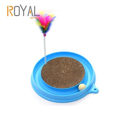 China 2019 New Viable Flying Disc Toy Spring Mouse Feather Play Disc Cats Training Toys Cat Scratching Plate Fun Toy for sale