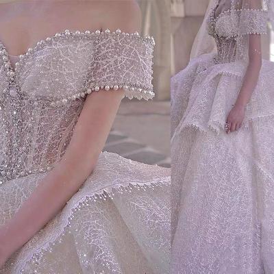 China One-shoulder dreamy main temperament heavy industry style heavy industry style heavy industry Hepburn autumn dress wedding bride dry cleaning star tail wedding dress for sale