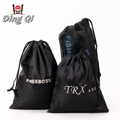 China Fashionable Custom Black Gym Logo Nylon Drawstring Bag Pouch for sale