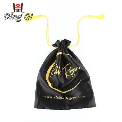 China Small Fashionable Design Silk Satin Drawstring Bag Custom Logo With Tassel for sale