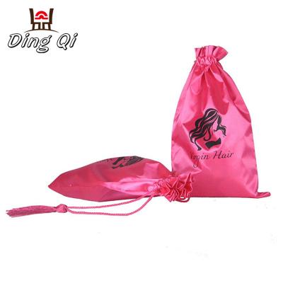 China Large fashionable pink satin drawstring bags for hair for sale