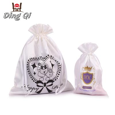 China Fashionable Custom Printed White Luxury Satin Bags Small Drawstring Gift Bag for sale