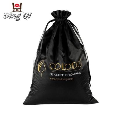 China Fashionable Custom Black Satin Wig Packaging Bag With Logo for sale