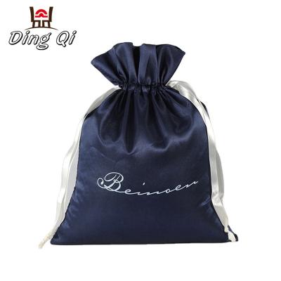 China Fashionable Satin Bags Hair Extensions Pouch Drawstring Pouch Apparel Satin Silk Drawstring Bag Custom Logo Satin Wig Bag for sale