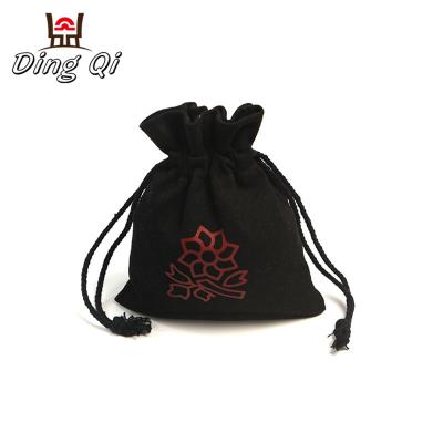 China Fashionable Small Gift Drawstring Bags Luxury Black Suede for sale