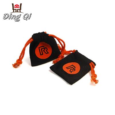 China Fashionable Small Black Velvet Drawstring Gift Bags Suede Pouch With Logo for sale