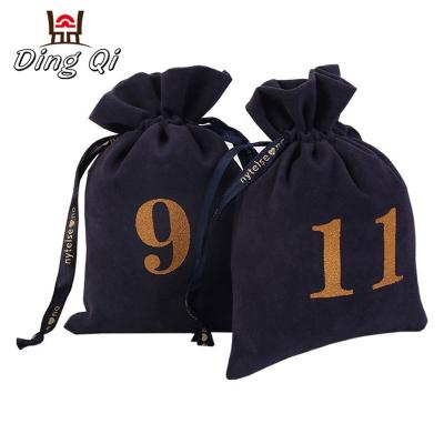 China Small Fashionable Black Velvet Drawstring Bags With Logo Printing for sale