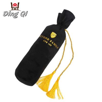 China Fashionable Round Bottom Black Velvet Custom Drawstring Bag With Tassel for sale