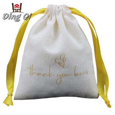 China Trendy custom organic white cotton canvas drawstring bag with logo for sale