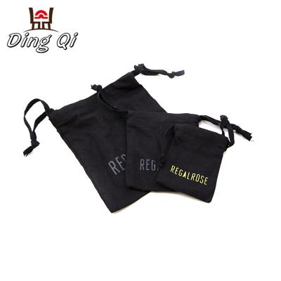 China Fashionable Black Cotton Canvas Drawstring Bag Small Luxury Mesh Label for sale