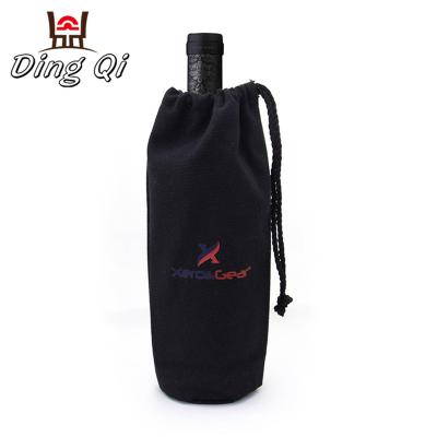 China Trendy Custom Made Wine Red Round Canvas Drawstring Bag Bottom Black Pocket for sale