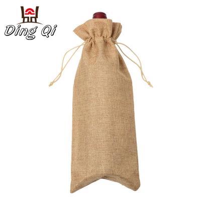 China Fashionable Wholesale Wine Bottle Pouch Burlap Drawstring Gift Bag for sale