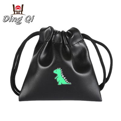 China Fashionable High Quality PU Small Black Drawstring Bag for sale