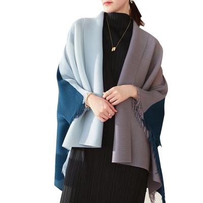 China FXZ Style New Korean Wholesale Fashion Pleated Miyake Shawl Women Tassel Pleat Scarf New Maxi for sale