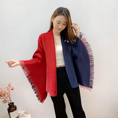 China FXZ Feminine Fashionable Women Muslim Scarf Autumn Winter Coat Ladies Contrast Color Tassels Pleated Shawl for sale