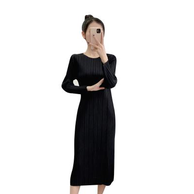 China Custom plus size FXZ pleats wholesale sexy pleated dress women long straight sleeve lady maxi dress for sale