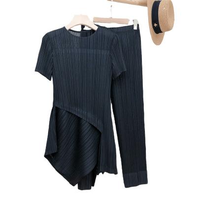 China FXZ Waterproof Korean Style Loose Pleated Two Piece Casual Pant Women Suits Wholesale Modern Office Ladies Suit for sale